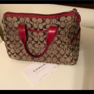 Coach tote in red and brown. A classic!